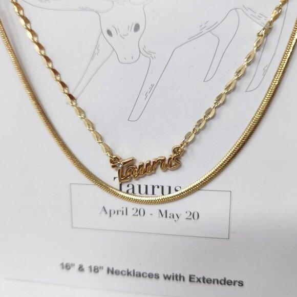 Time And Tru Taurus Zodiac Necklace Set Gold Tone 16" & 18" With Extenders - Picture 2 of 8